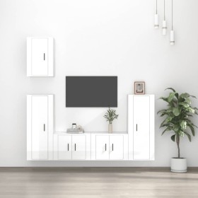 Set di Mobili Porta TV 5 pz Bianco Lucido in Legno Multistrato