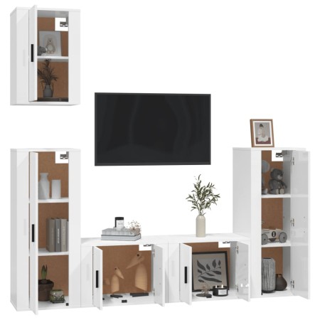 Set di Mobili Porta TV 5 pz Bianco Lucido in Legno Multistrato