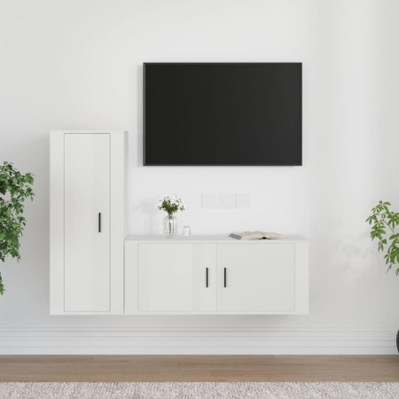 Set di Mobili Porta TV 2 pz Bianco Lucido in Legno Multistrato