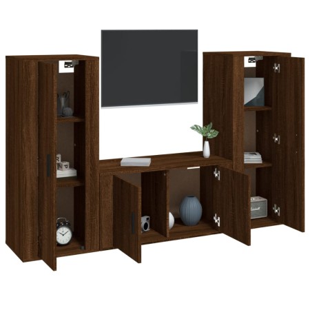 Set Mobili Porta TV 3 pz Rovere Marrone in Legno Multistrato