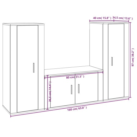 Set Mobili Porta TV 3 pz Rovere Marrone in Legno Multistrato