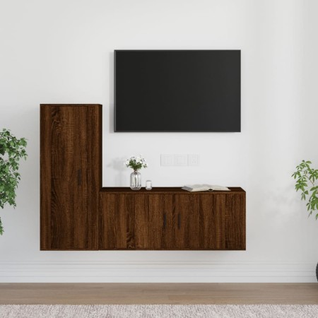 Set Mobili Porta TV 2 pz Rovere Marrone in Legno Multistrato