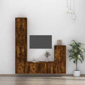 Set di Mobili Porta TV 4 pz Rovere Fumo in Legno Multistrato