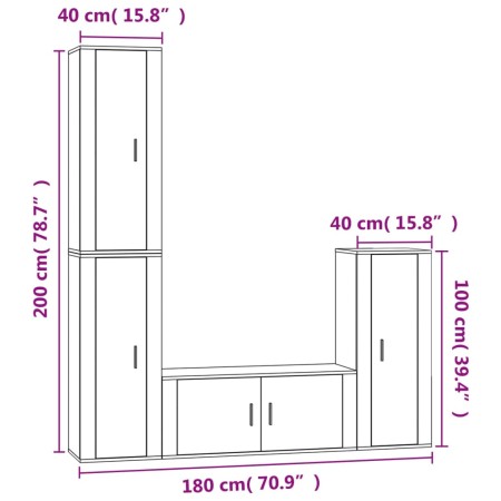 Set di Mobili Porta TV 4 pz Rovere Fumo in Legno Multistrato