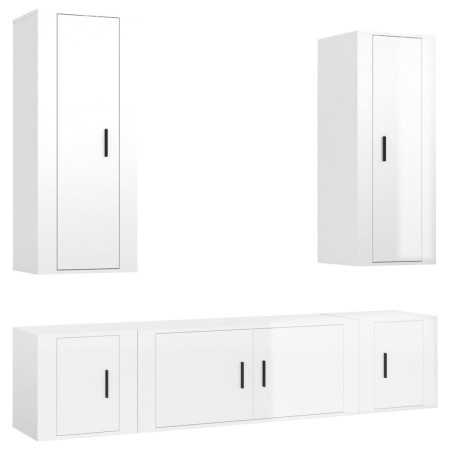 Set di Mobili Porta TV 5 pz Bianco Lucido in Legno Multistrato