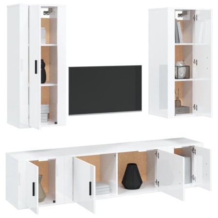 Set di Mobili Porta TV 5 pz Bianco Lucido in Legno Multistrato