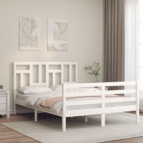 Giroletto con Testiera Bianco 140x190 cm in Legno Massello