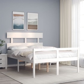 Letto per Anziani con Testiera Bianco 140x190 cm Legno Massello