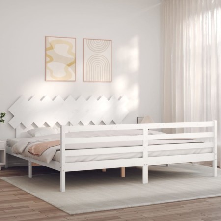 Giroletto con Testiera Bianco 200x200 cm in Legno Massello