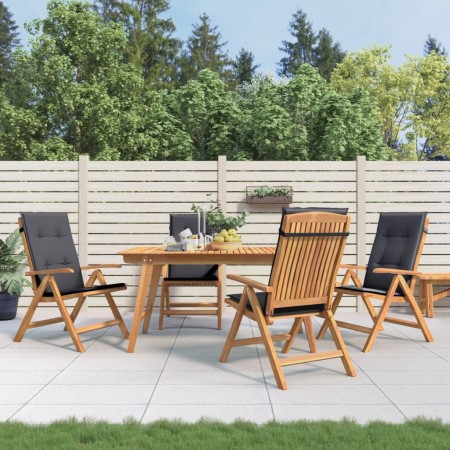 Sedie da Giardino Reclinabili con Cuscini 4 pz in Legno di Teak