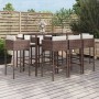 Set Bar da Giardino 9 pz con Cuscini in Polyrattan Marrone