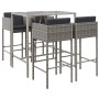 Set Bar da Giardino 5 pz con Cuscini in Polyrattan Grigio