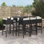 Set Bar da Giardino 9 pz con Cuscini in Polyrattan Nero