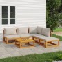 Set Salotto Giardino 6pz Cuscini Grigio Chiaro Legno Massello