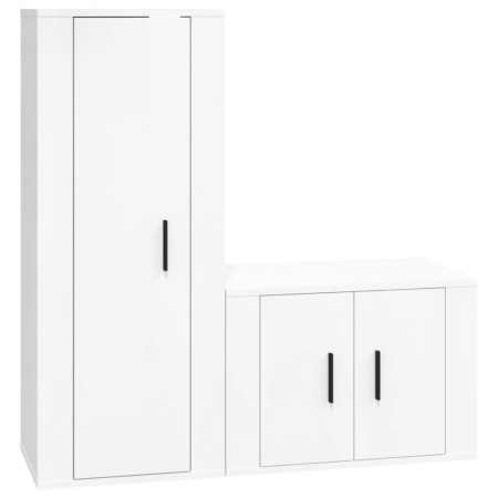 Set di Mobili Porta TV 2 pz Bianco Lucido in Legno Multistrato