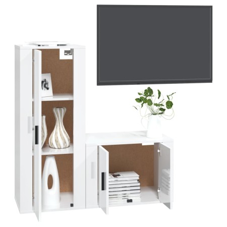 Set di Mobili Porta TV 2 pz Bianco Lucido in Legno Multistrato