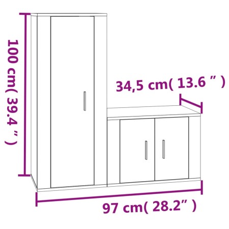 Set di Mobili Porta TV 2 pz Bianco Lucido in Legno Multistrato