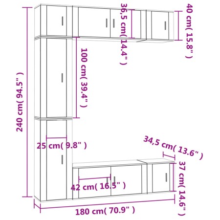 Set di Mobili Porta TV 7 pz Bianco Lucido in Legno Multistrato