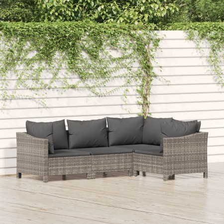 Set Divani da Giardino 4 pz con Cuscini in Polyrattan Grigio