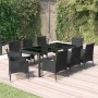 Set da Pranzo da Giardino 9 pz con Cuscini Nero in Polyrattan