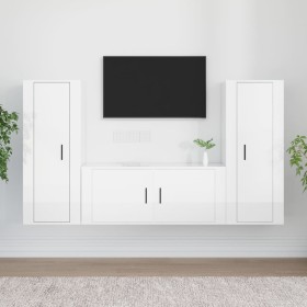 Set Mobili Porta TV 3 pz Bianco Lucido in Legno Multistrato