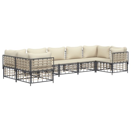 Set Divani da Giardino 7 pz con Cuscini Antracite in Polyrattan