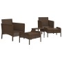 Set Divani da Giardino 5 pz con Cuscini Marrone in Polyrattan