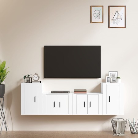 Set di Mobili Porta TV 4 pz Bianco in Legno Multistrato