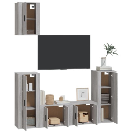 Set di Mobili Porta TV 5 pz Grigio Sonoma in Legno Multistrato