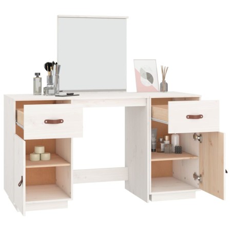 Set Toeletta con Specchio Bianco in Legno Massello di Pino