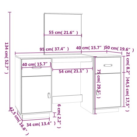 Set Toeletta con Specchio Bianco in Legno Massello di Pino