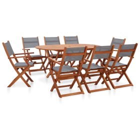 Set Pranzo da Giardino 9 pz Grigio Legno Eucalipto e Textilene