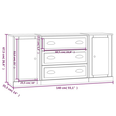 Credenze 3 pz Bianco Lucido in Legno Multistrato