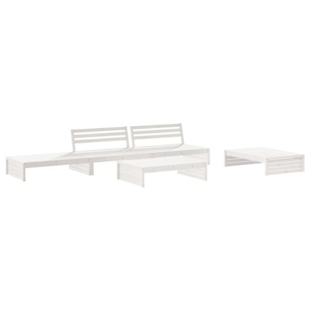 Set Divani da Giardino 5pz con Cuscini in Legno Massello Bianco