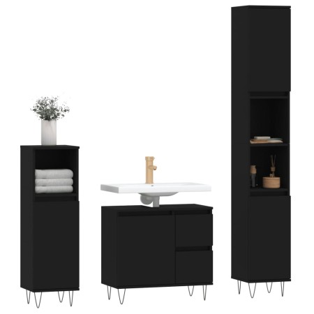 Set Mobili da Bagno 3 pz Nero in Legno Multistrato