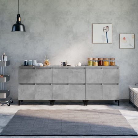 Credenze 3pz Grigio Cemento 60x35x70 cm in Legno Multistrato