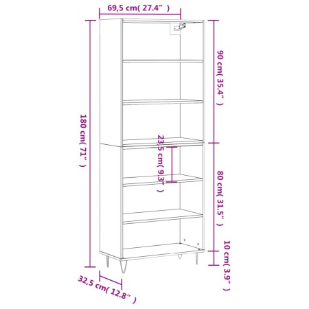 Credenza Bianca 69,5x32,5x180 cm Legno Multistrato