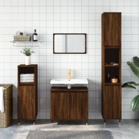 Set Mobili da Bagno 3 pz Rovere Marrone in Legno Multistrato