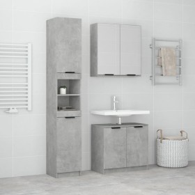 Set di Mobili da Bagno 3 pz Grigio Cemento in Legno Multistrato