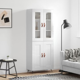 Credenza Bianco Lucido 69,5x34x180 cm in Legno Multistrato