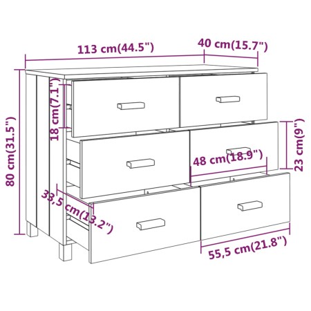 Credenza HAMAR Bianca 113x40x80 cm in Legno Massello di Pino