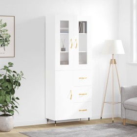 Credenza Bianco Lucido 69,5x34x180 cm in Legno Multistrato