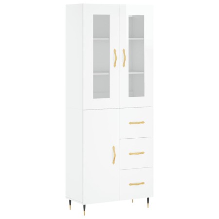 Credenza Bianco Lucido 69,5x34x180 cm in Legno Multistrato