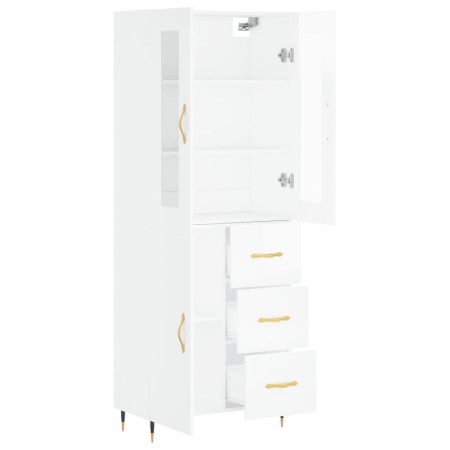 Credenza Bianco Lucido 69,5x34x180 cm in Legno Multistrato