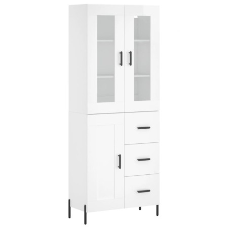 Credenza Bianco Lucido 69,5x34x180 cm in Legno Multistrato