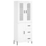 Credenza Bianco Lucido 69,5x34x180 cm in Legno Multistrato