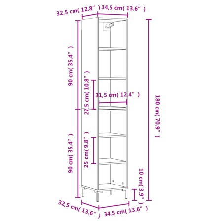 Credenza Bianca 34,5x32,5x180 cm in Legno Multistrato