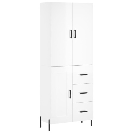 Credenza Bianco Lucido 69,5x34x180 cm in Legno Multistrato