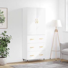 Credenza Bianco Lucido 69,5x34x180 cm in Legno Multistrato