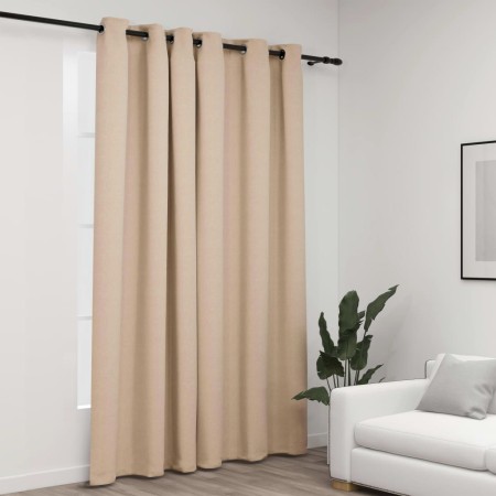 Tenda Oscurante Effetto Lino con Occhielli Beige 290x245 cm